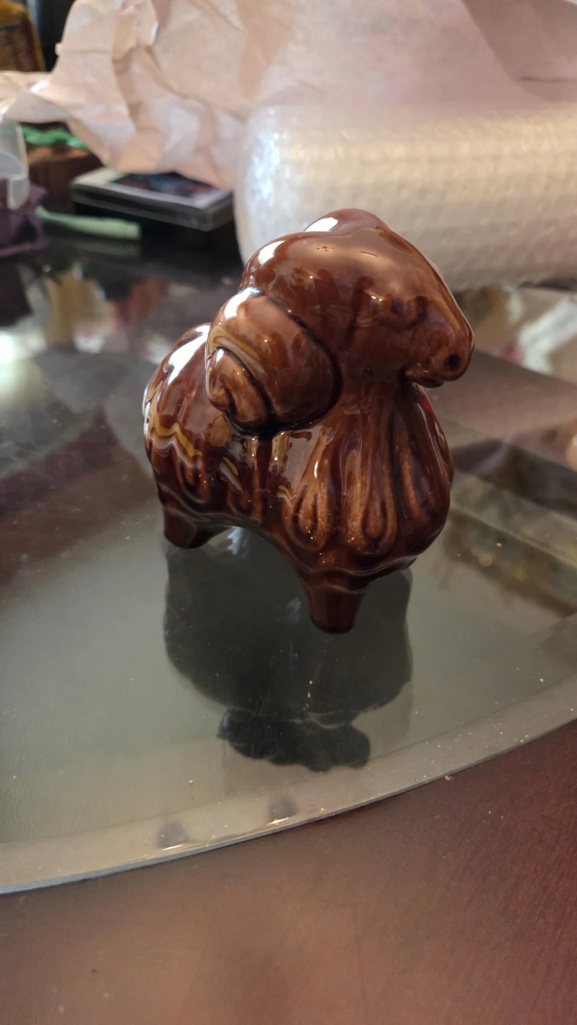 Vintage brown ceramic ram figurine