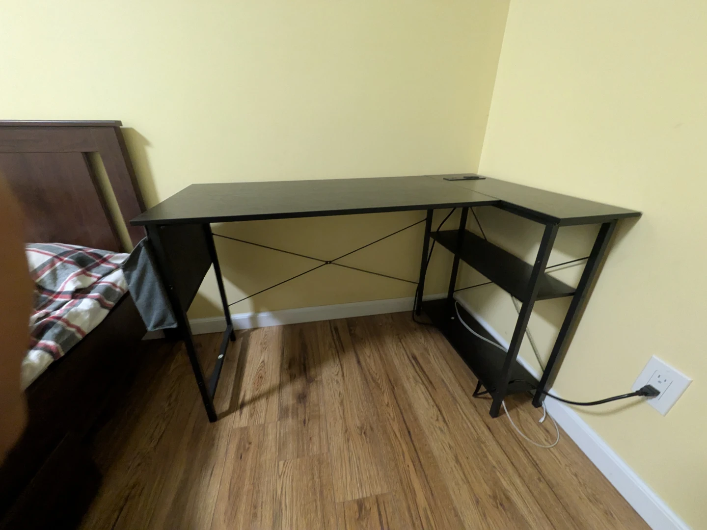 Black L-Shaped Desk with Shelves - photo 2
