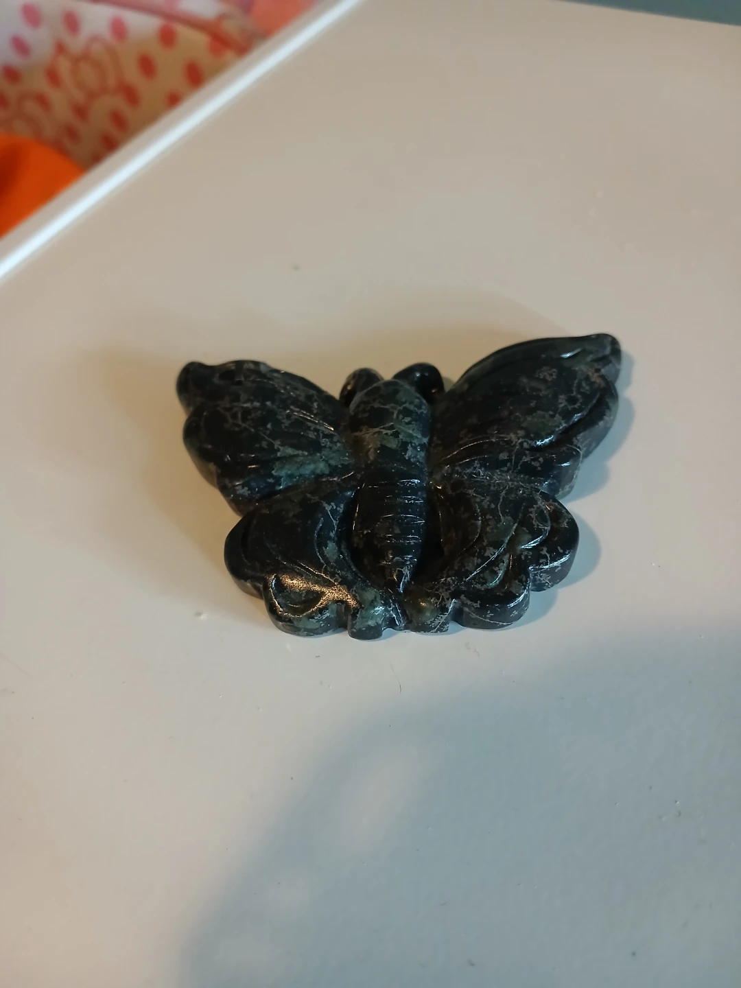 Serpentine stone butterfly carving