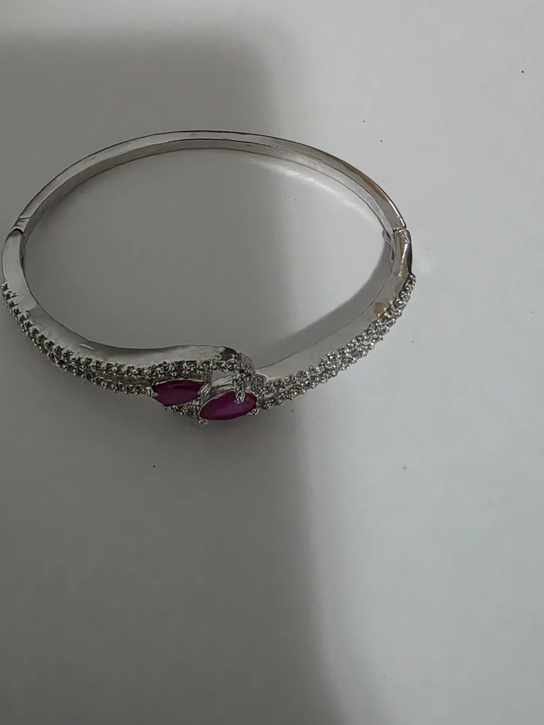 Silver-toned bracelet with pink stones - photo 3
