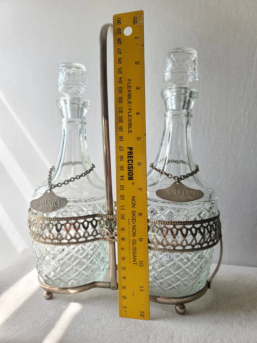 Vintage Cut-Glass Dual Decanter Set with Silver Caddy — $50 - photo 5
