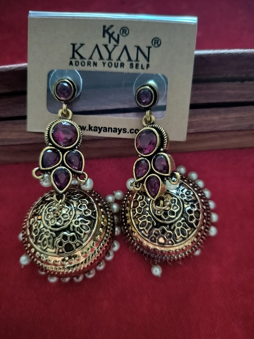Dangler Earrings with Pink Stones and Pearls