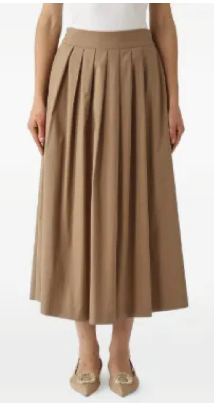Tan Pleated Midi Skirt M