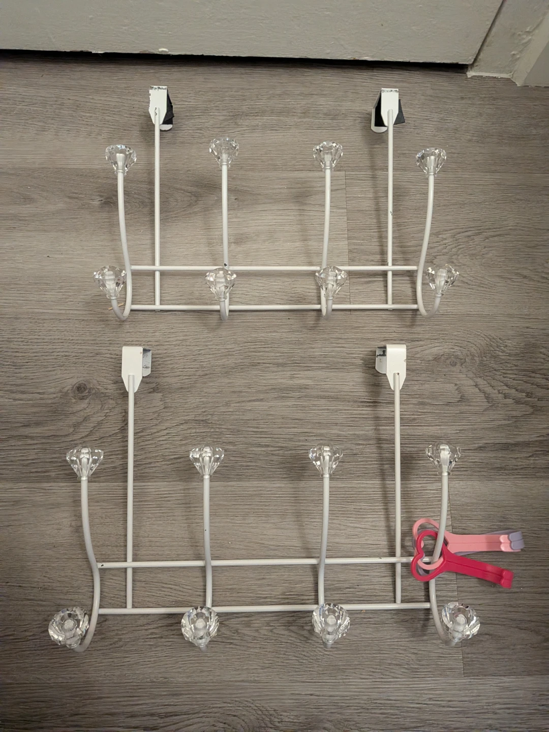2 Pack Over the Door Hooks - White Metal Crystal Accents