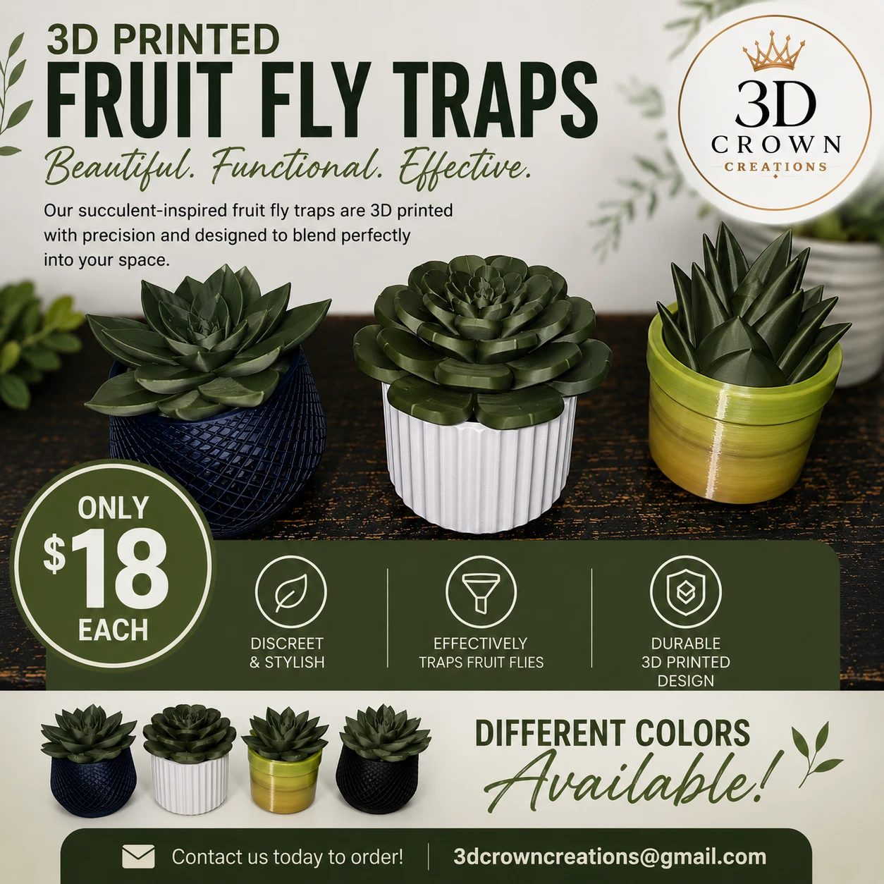 3D Printed succulent look Fruit Fly Traps