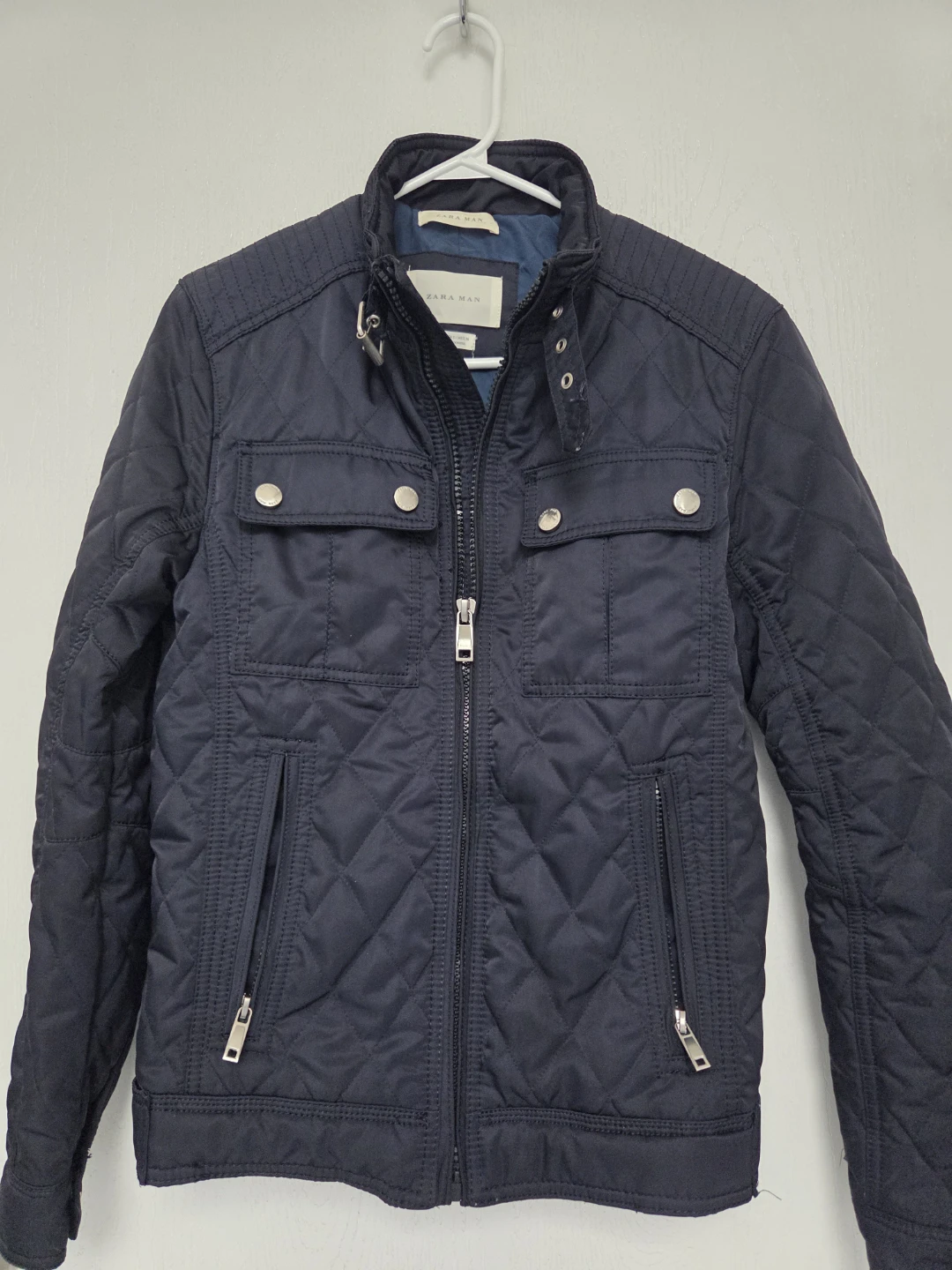 Zara Man Quilted Jacket Navy Size S