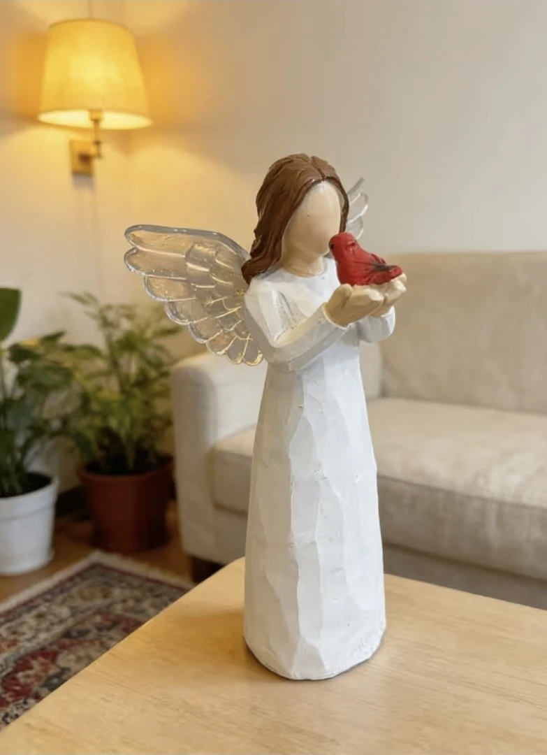 Angel Holding Red Cardinal Statue *new