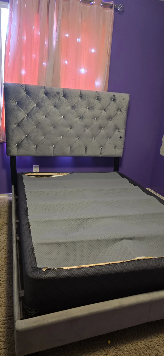 Grey Tufted Headboard with Crystal Accents - photo 2