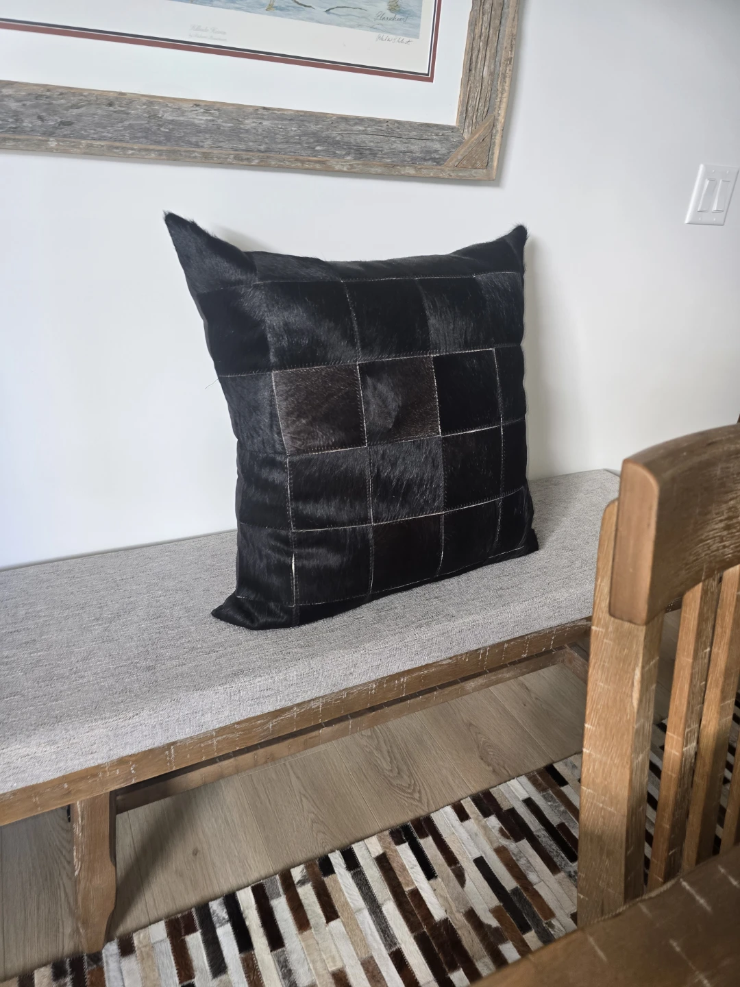 Black Patchwork Cowhide Pillow 24x24 Floor Pillow