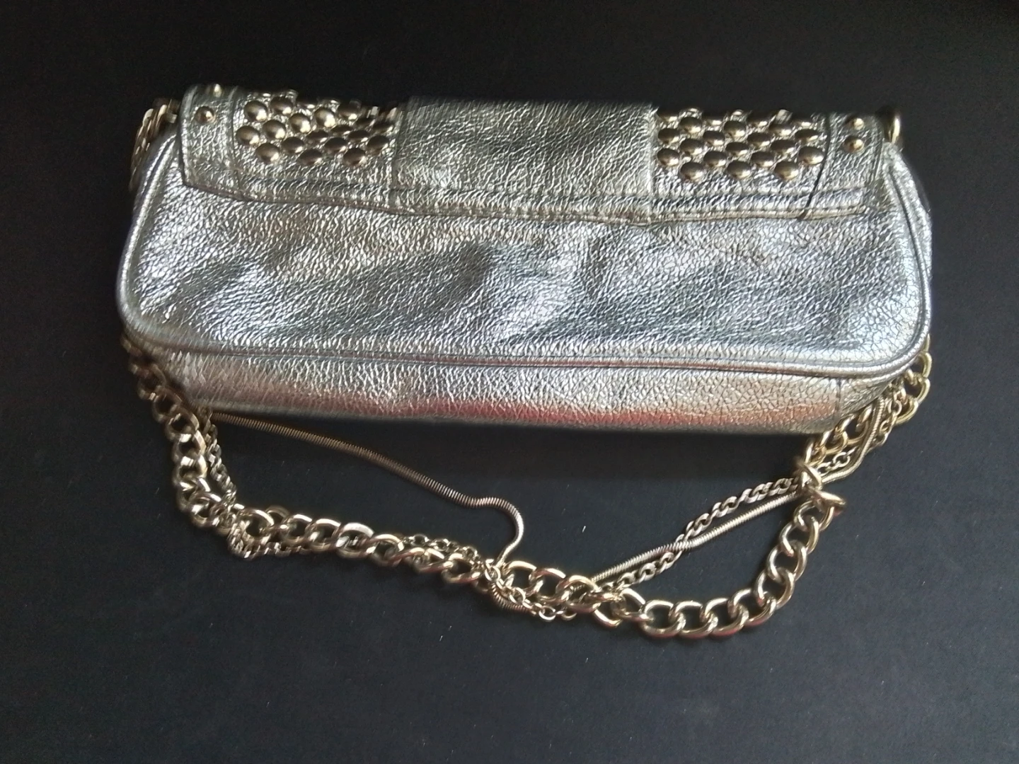 Guess Silver Studded Clutch Bag with Chain Straps - photo 5