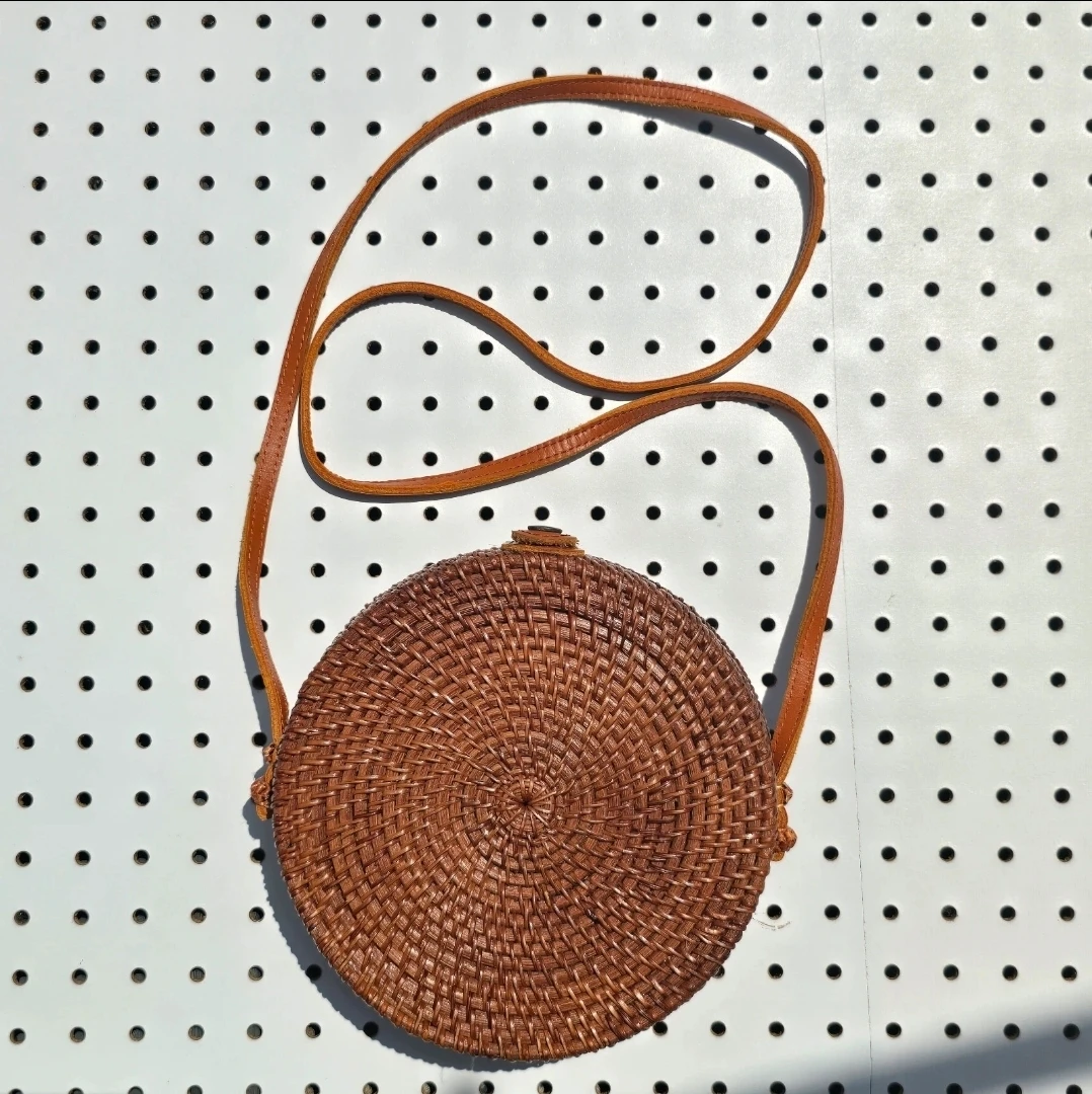 Handwoven Balinese round rattan crossbody bag