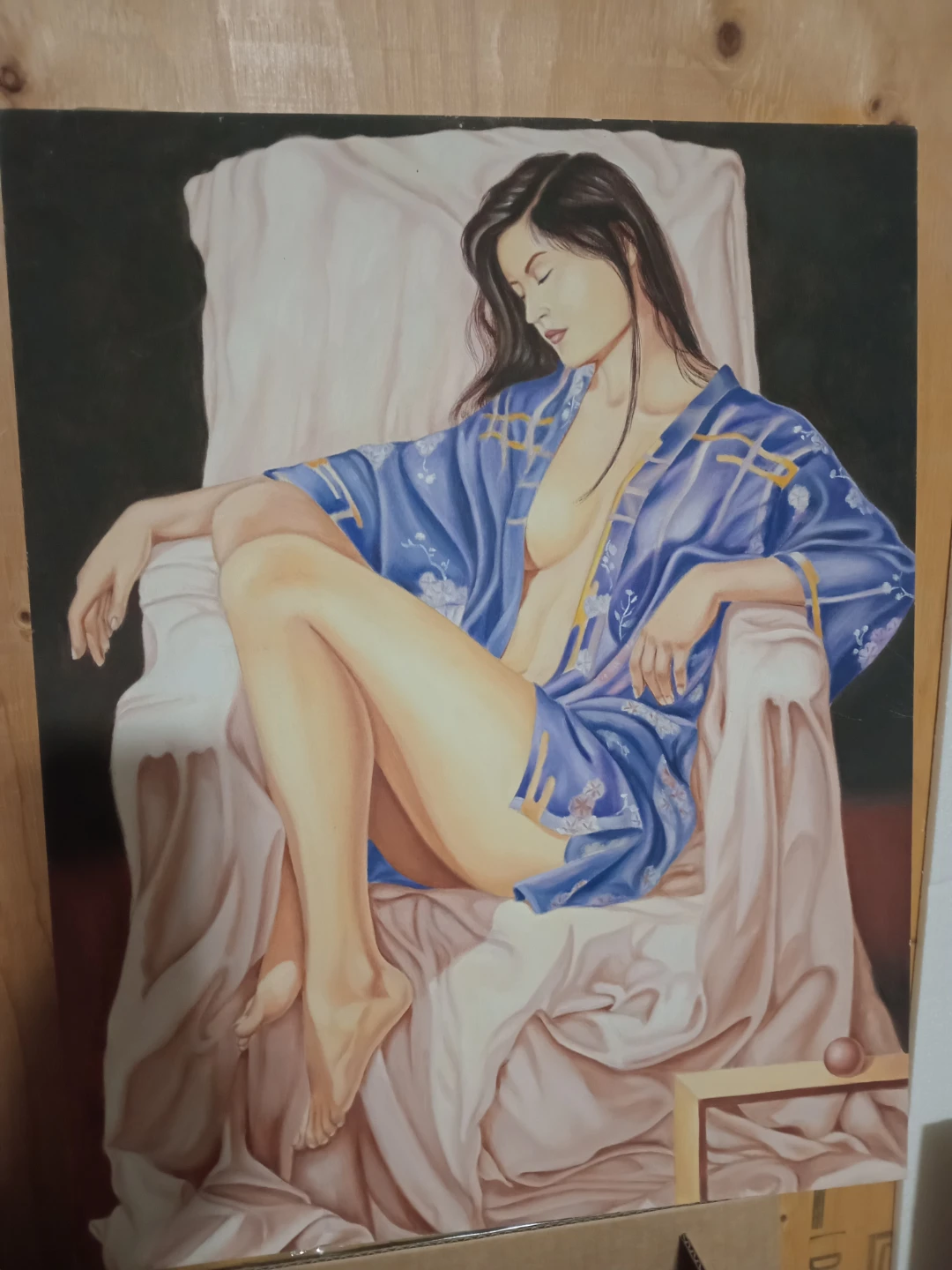 Woman in blue robe portrait painting