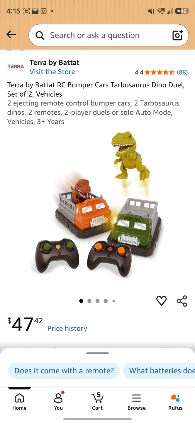 Battat RC Bumper Cars Tarbosaurus Dino Duel Set - photo 3