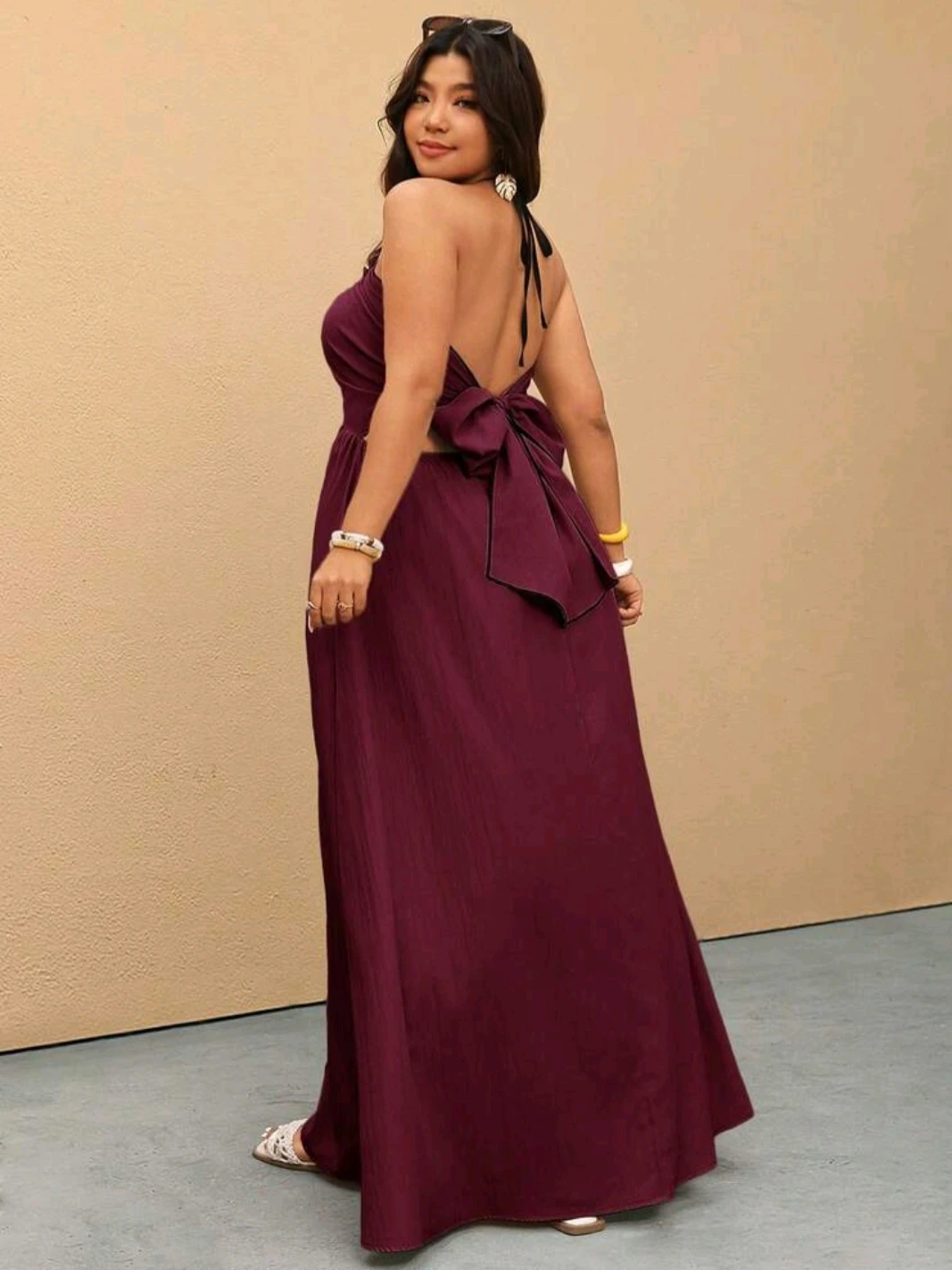 2 XL Maroon Halter Maxi Dress with Bow Back - photo 4