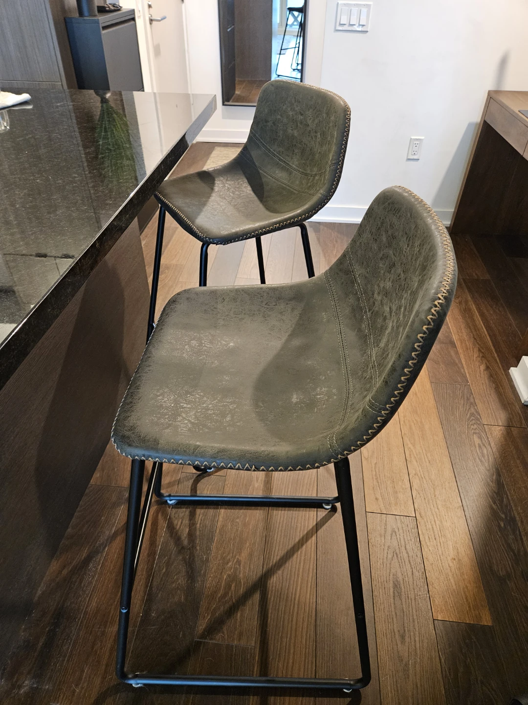 Green Faux Leather Bar Stool with Black Metal Legs - photo 3