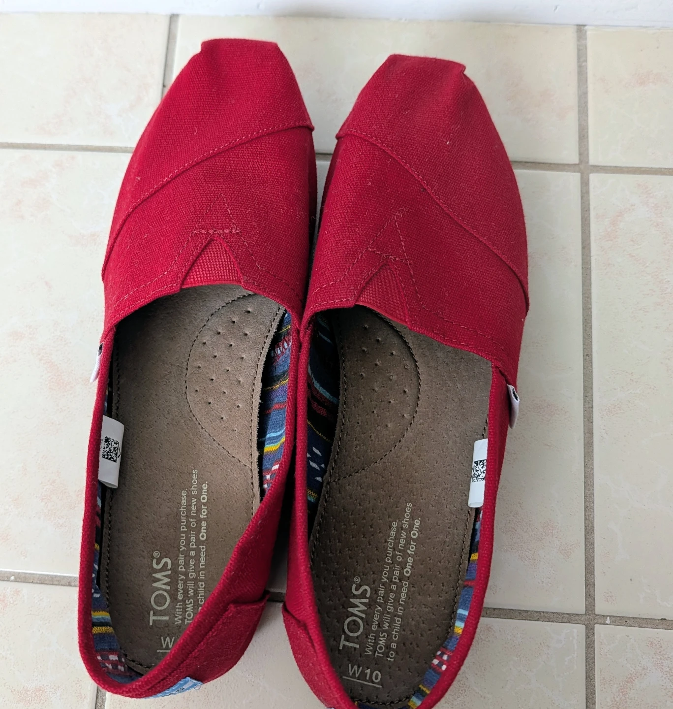 TOMS Red Canvas Slip-On Shoes (size 10) - photo 2