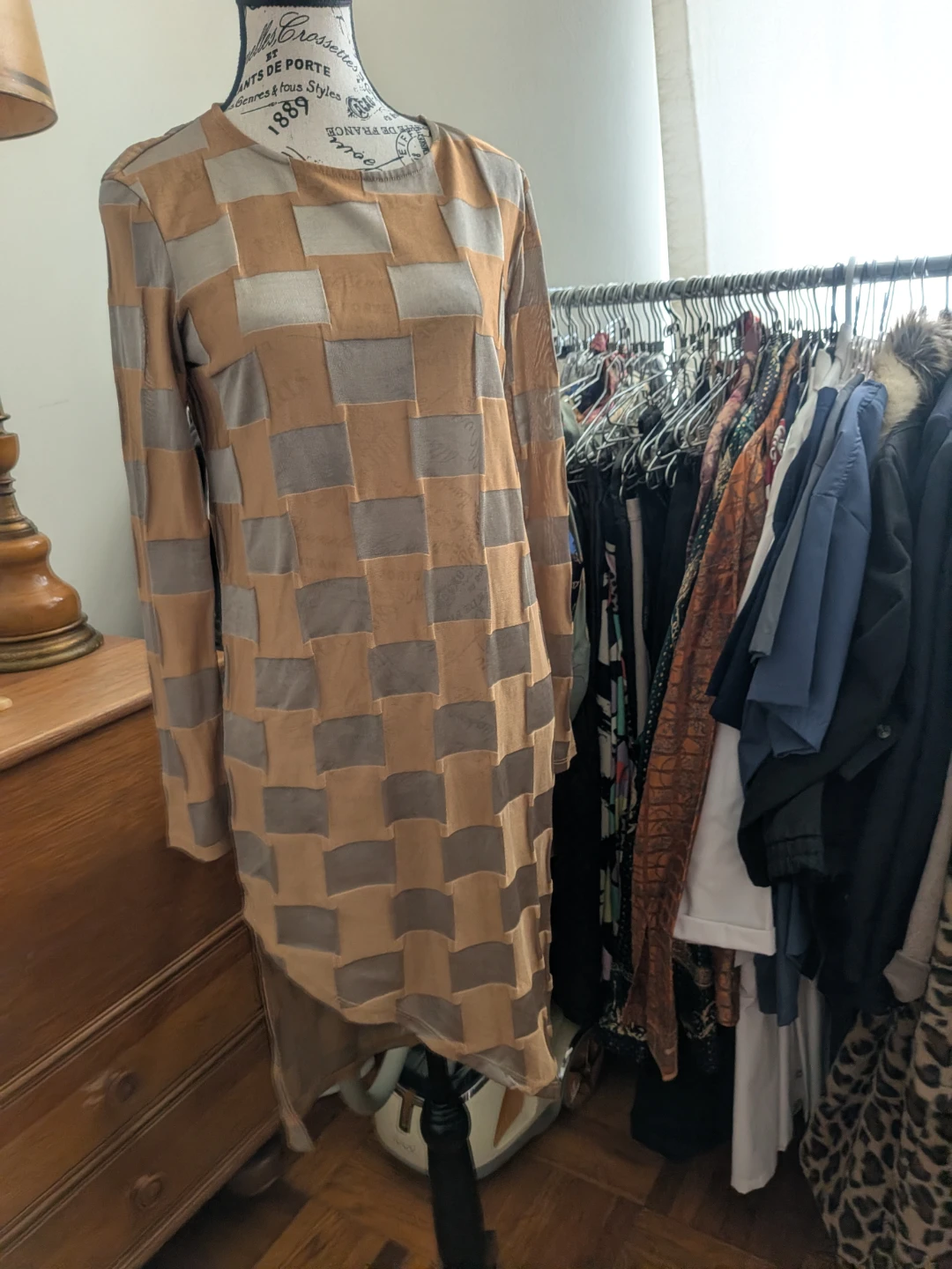 Women's Long Sleeve Checkerboard Dress - photo 2