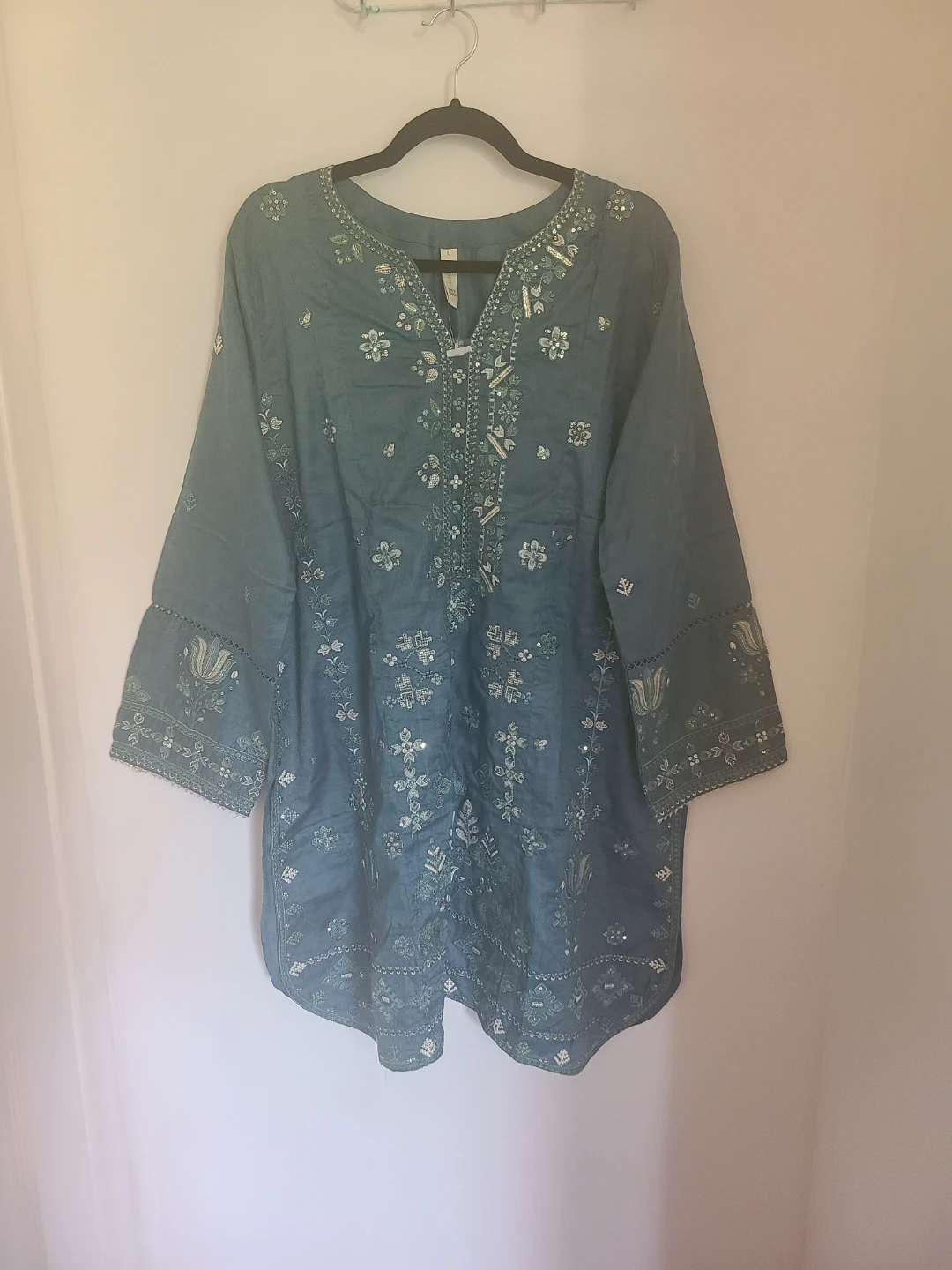 Teal Embroidered 3-Piece Outfit with Scarf
