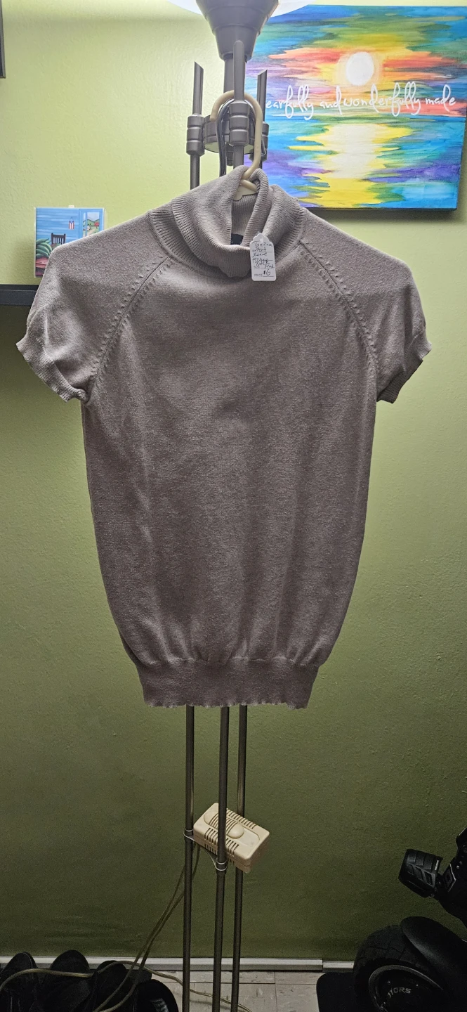 ZARA Short Sleeve Turtleneck Sweater, Size Medium, Taupe