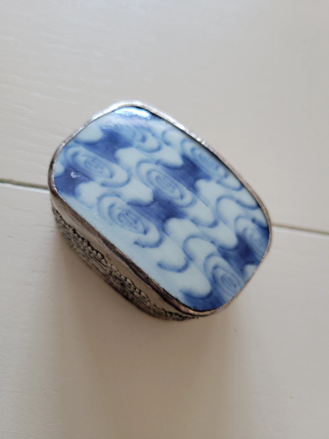 Vintage Chinese Shard Ring Box.  Chinoiserie Silver Box - photo 4