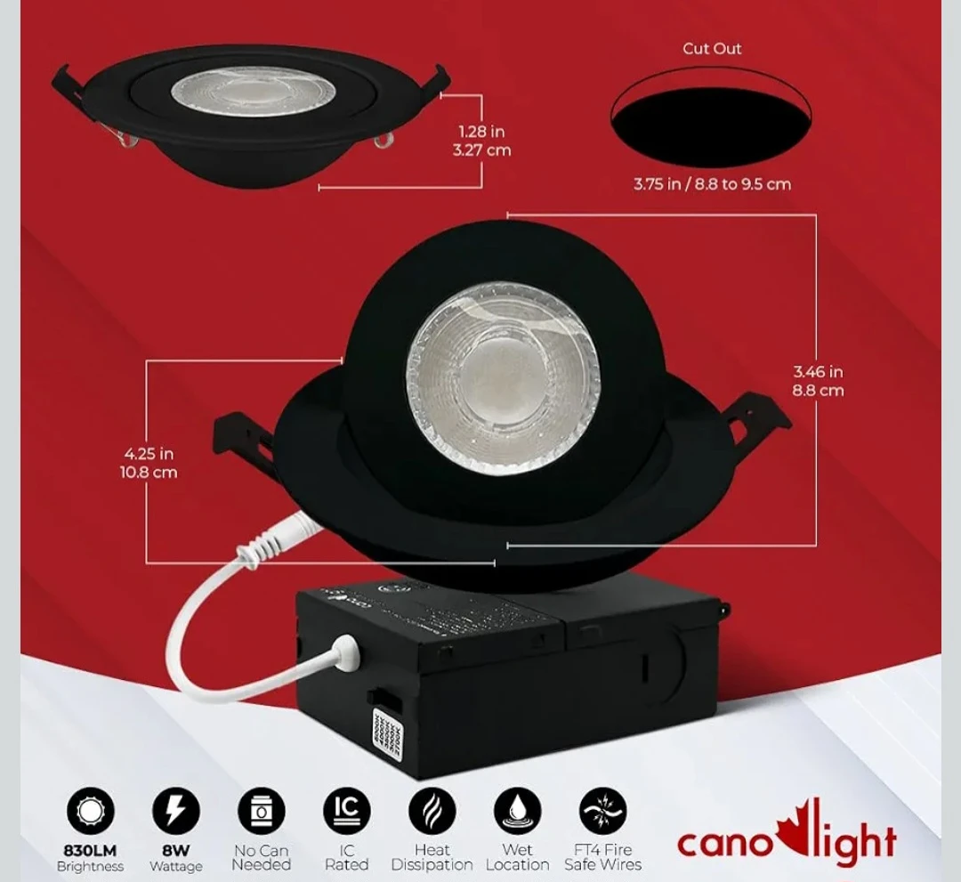 1pc- 3.5 Inch LED Recessed Gimbal Pot Light with, 8W - photo 3