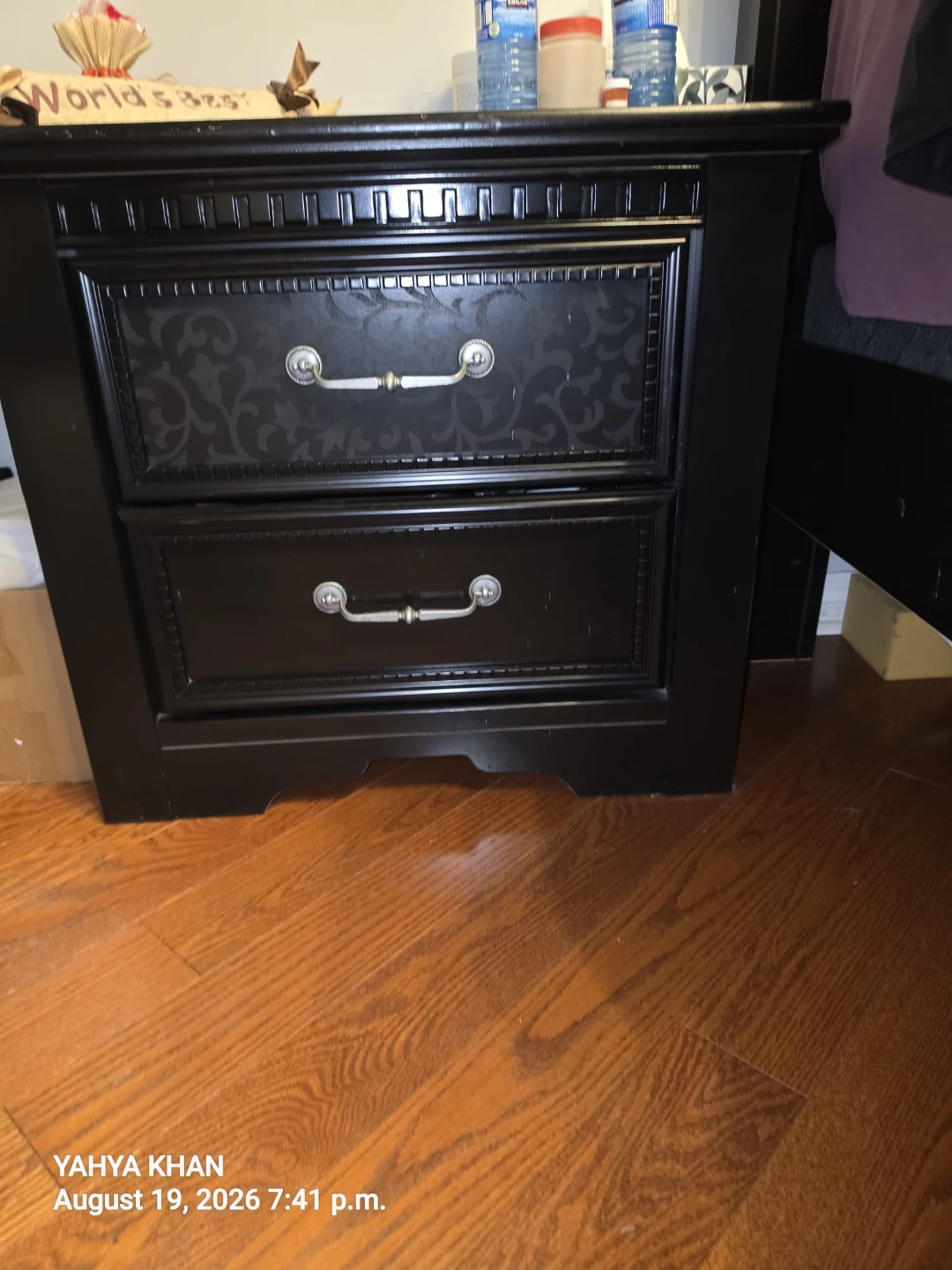 Bed frame with Black Nightstand and 2 Drawers - photo 4
