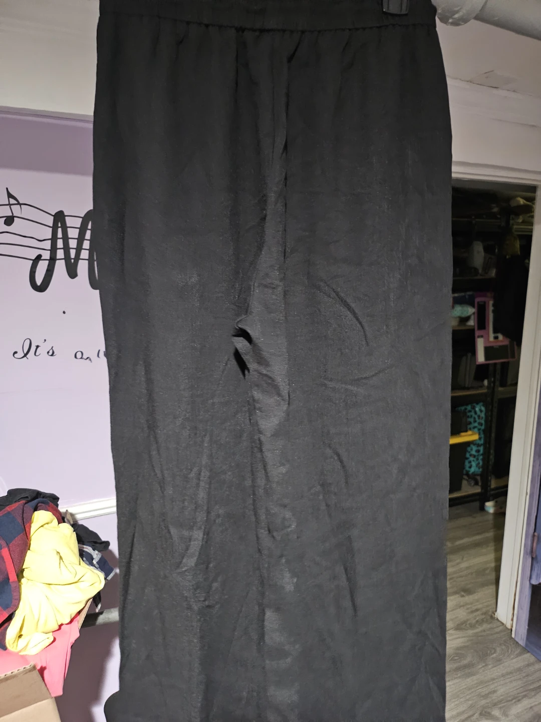 Black Linen Blend Wide Leg Pants - photo 3