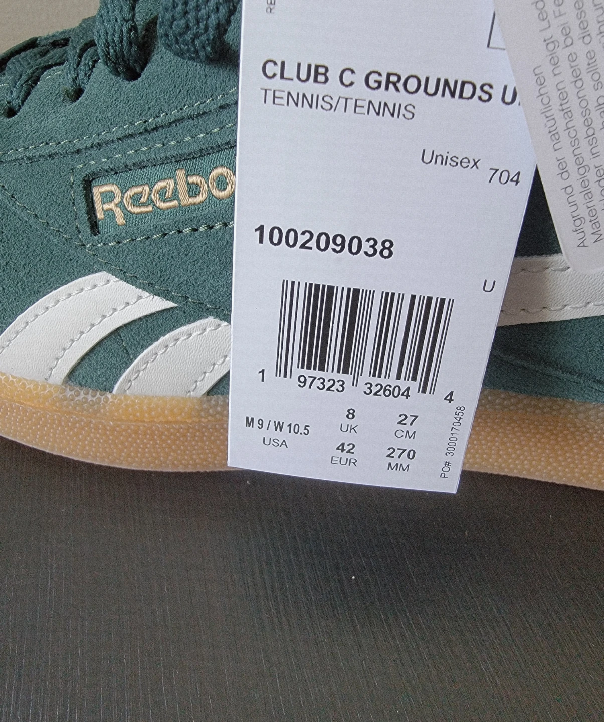 Reebok Club C Grounds UK unisex Shoes Green/Black/Gum - photo 2