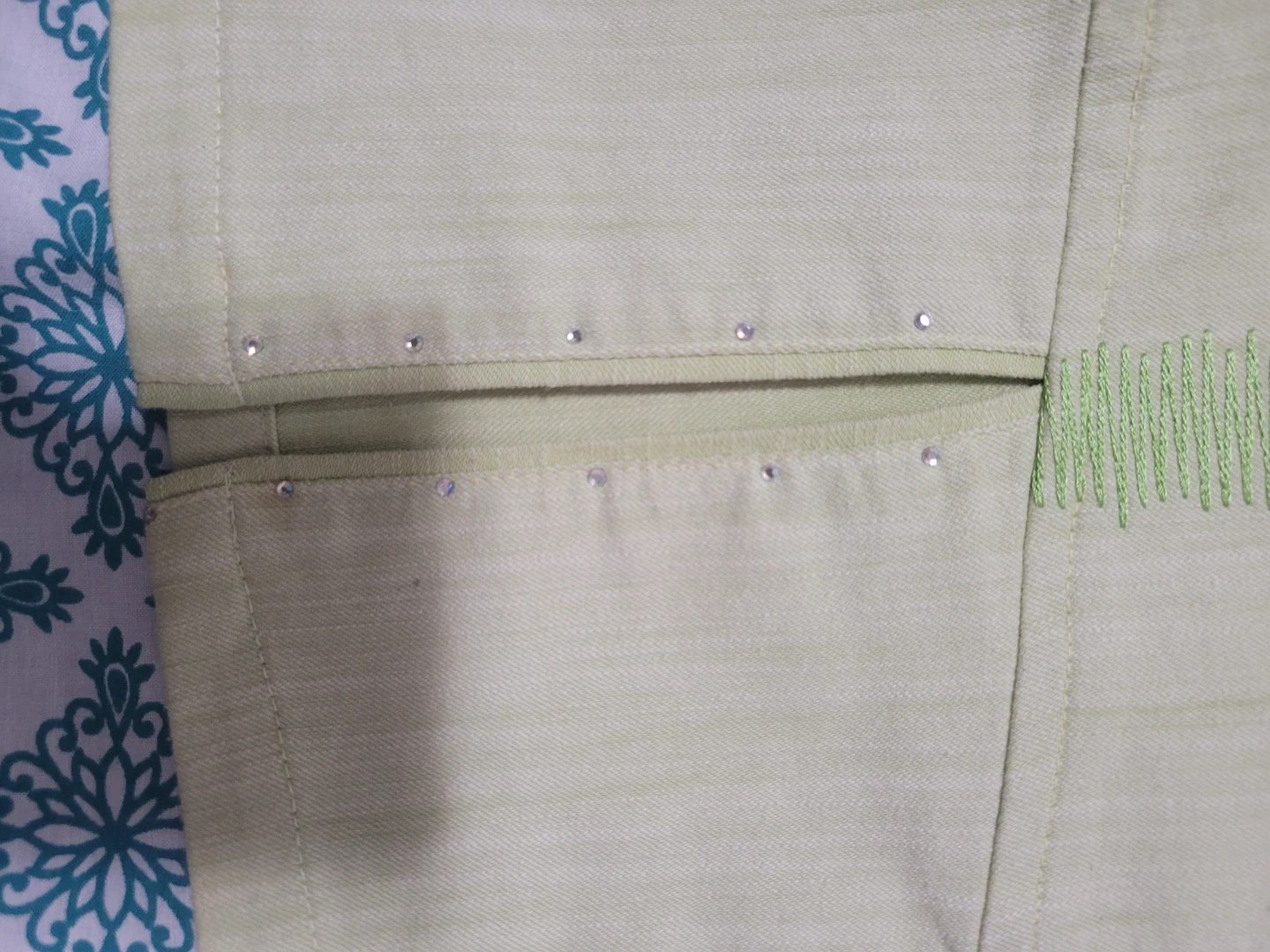 Light Green Pants with Butterfly Embroidery