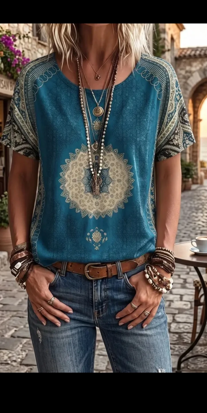 Brand New Women's Boho Mandala Print T-Shirt