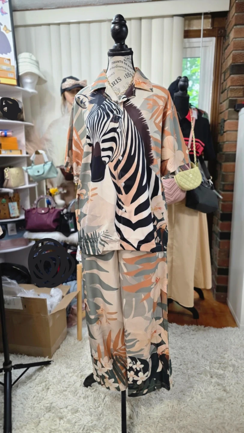 Zebra and Floral Print Pajama Set