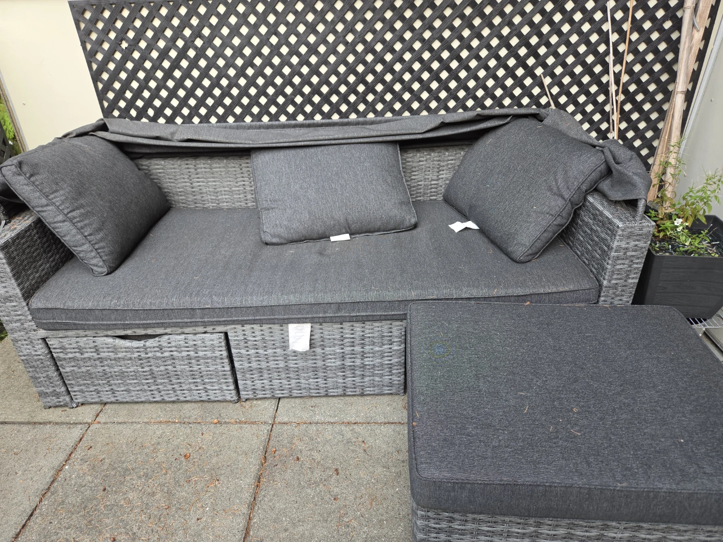 Grey Rattan Outdoor Sofa with Canopy