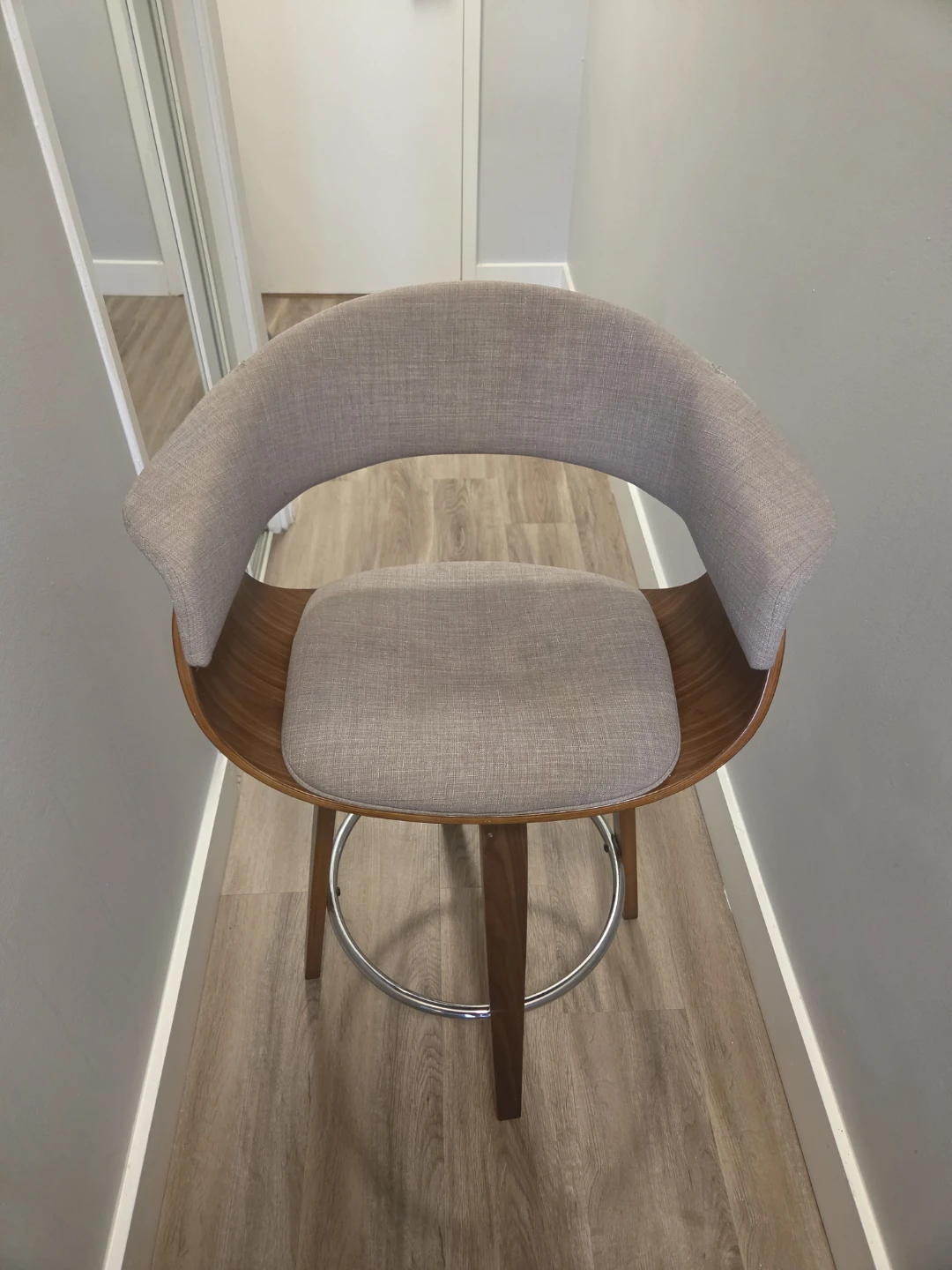 Bar Stool - Grey Fabric and Wood