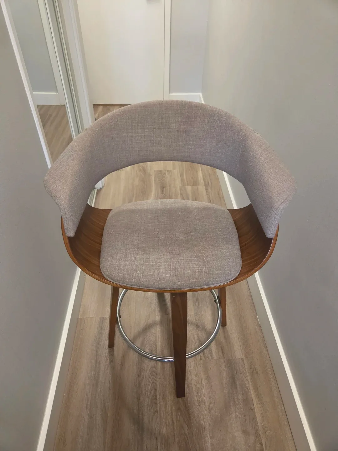 Bar Stool - Grey Fabric and Wood