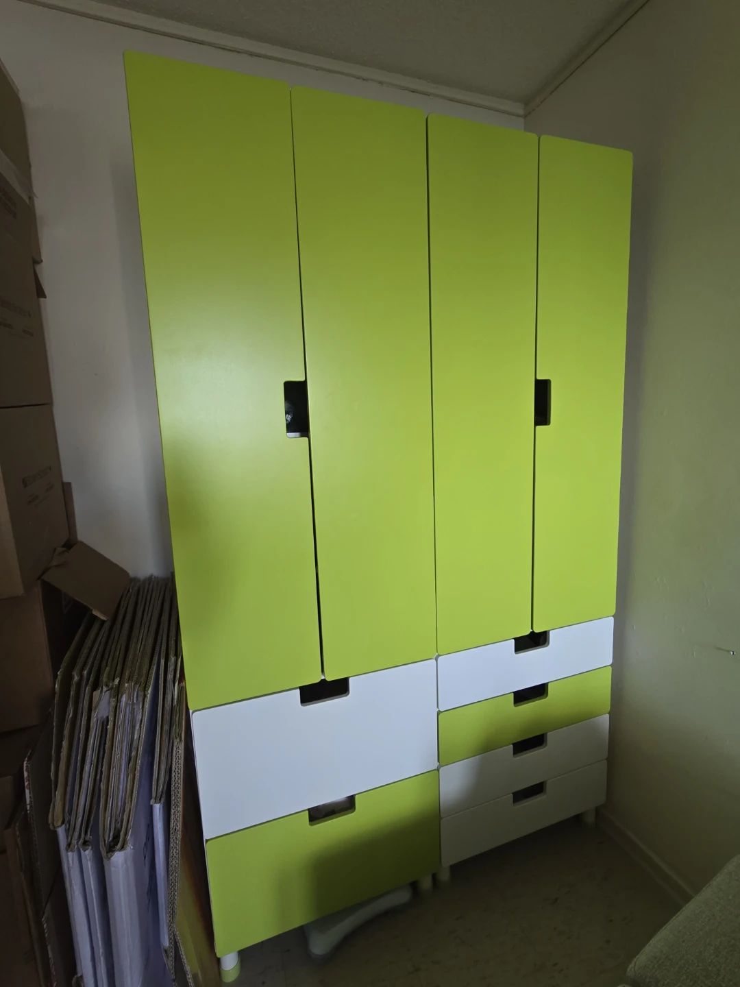 2 Ikea Green and White Wardrobes with Drawers