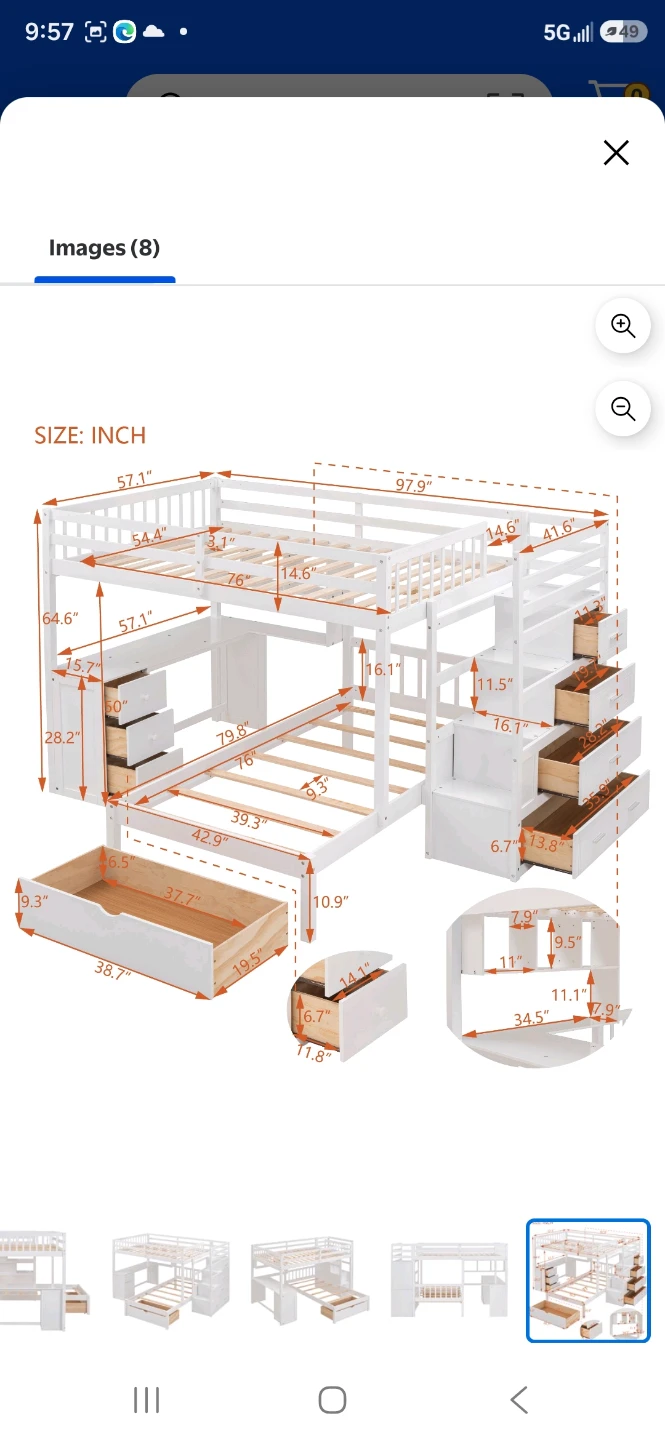 Full Over Twin Bunk Bed with Stairs & Desk - White - photo 2