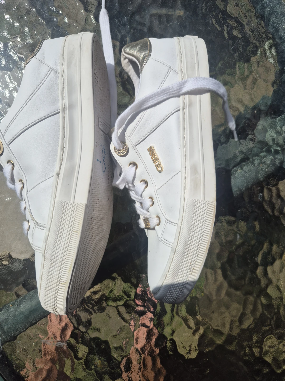 GUESS White & Gold Lace-Up Sneakers - photo 2