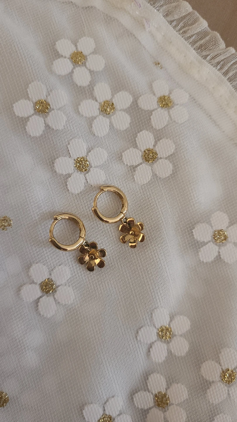 Gold Tone Flower Hoop Earrings