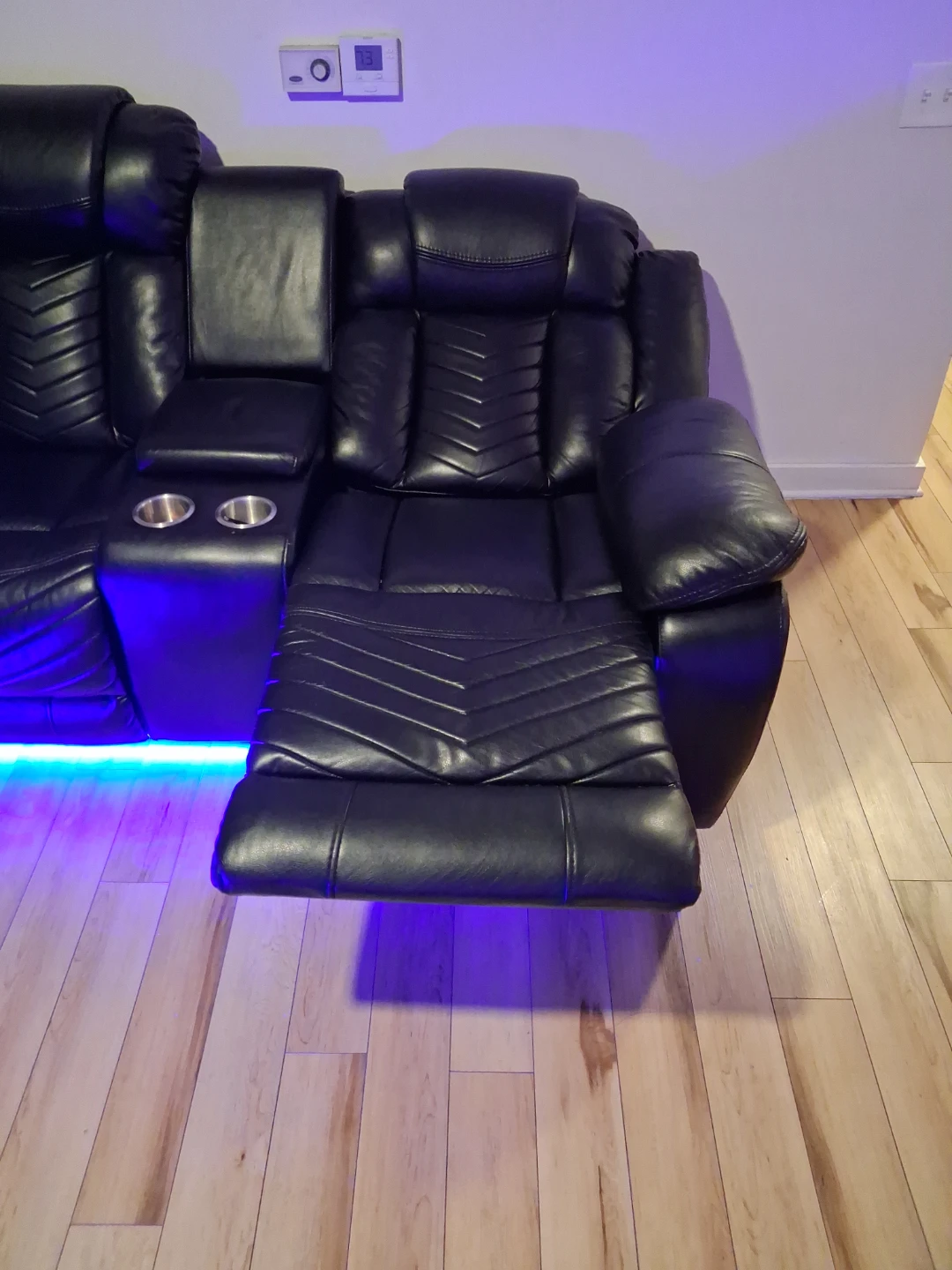 Black Faux Leather Sectional Recliner with LED Lights - photo 5