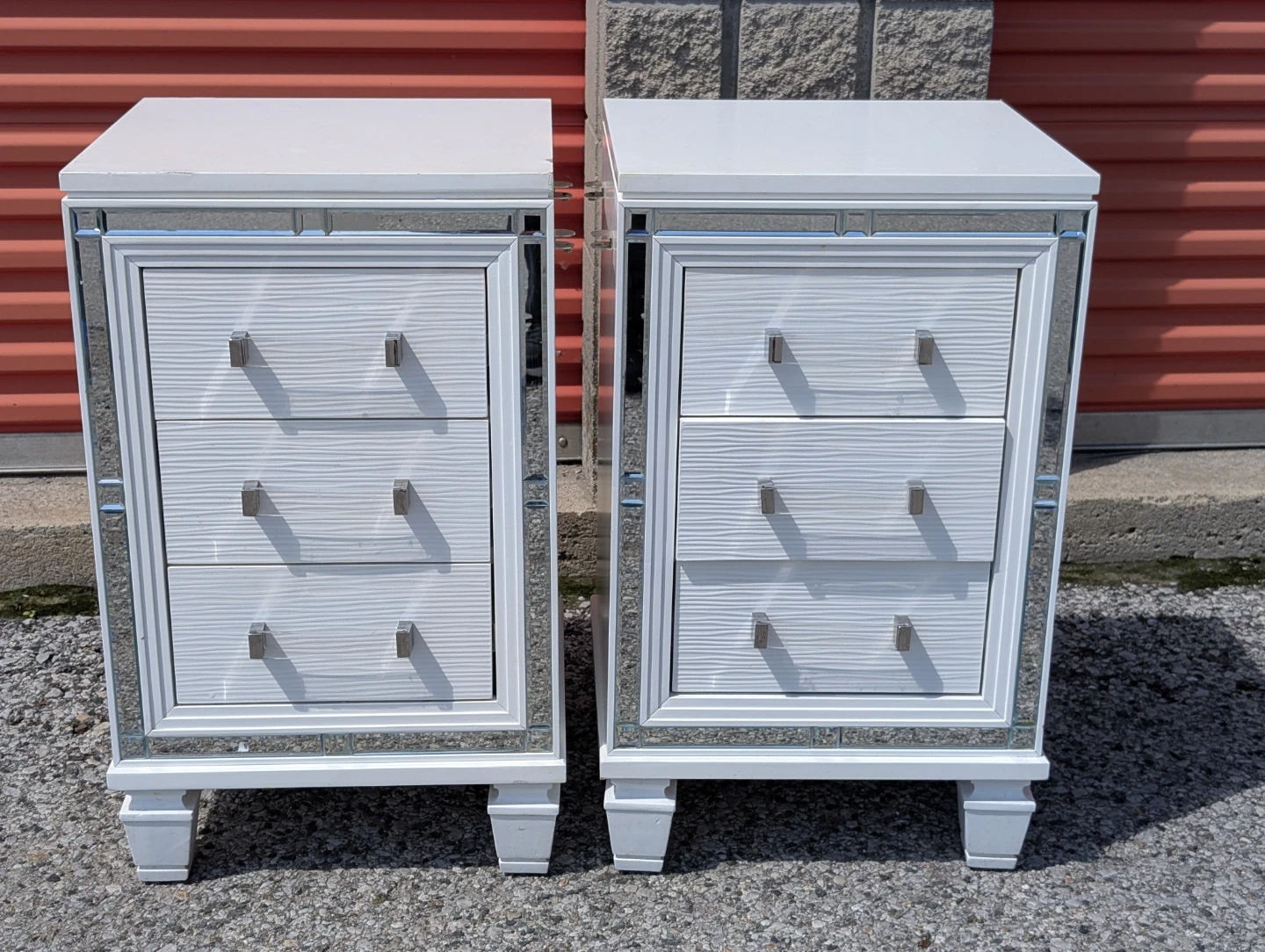 Pair of White Mirrored Nightstands