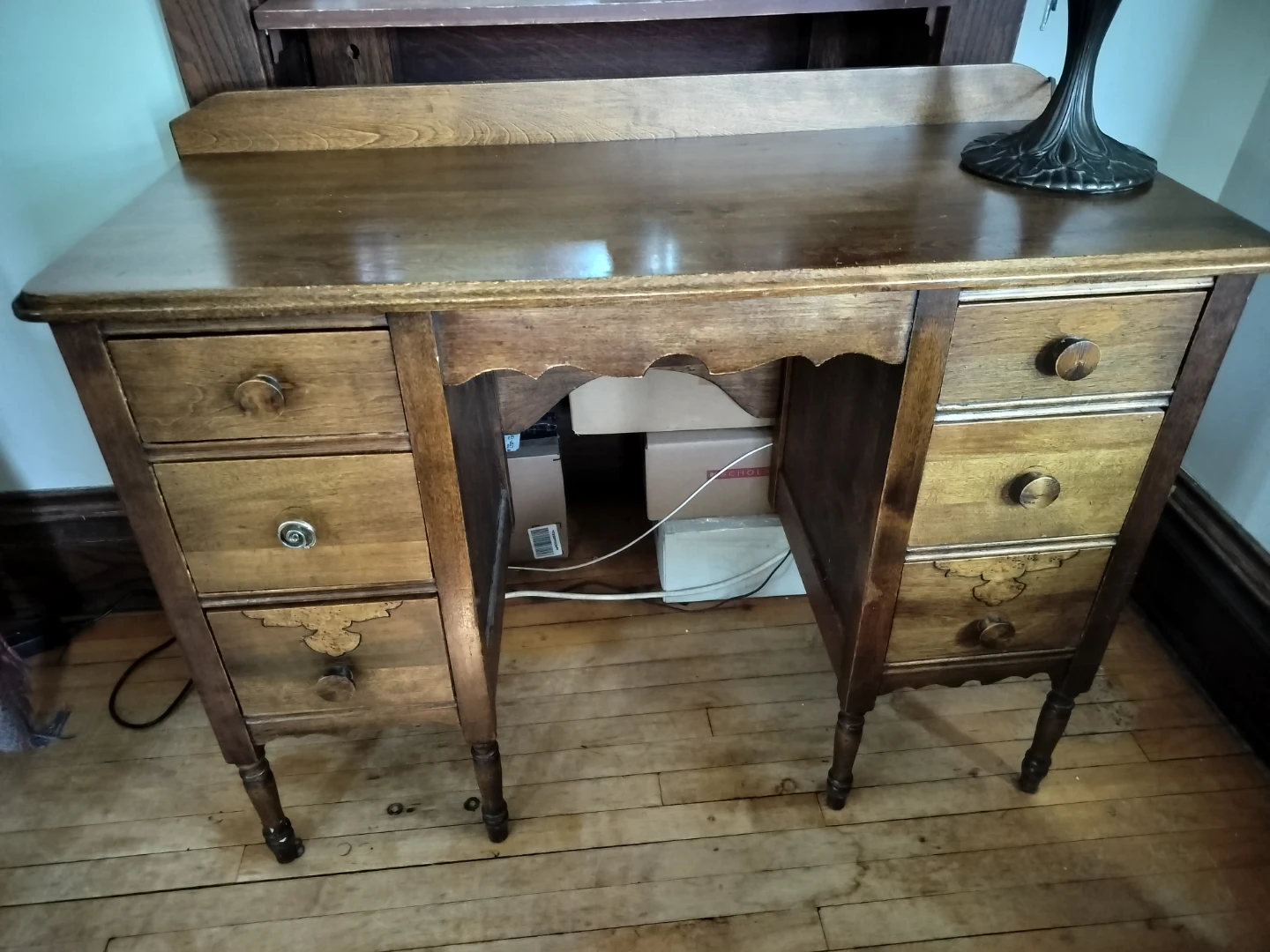 Vintage Wooden Desk with Drawers - photo 2