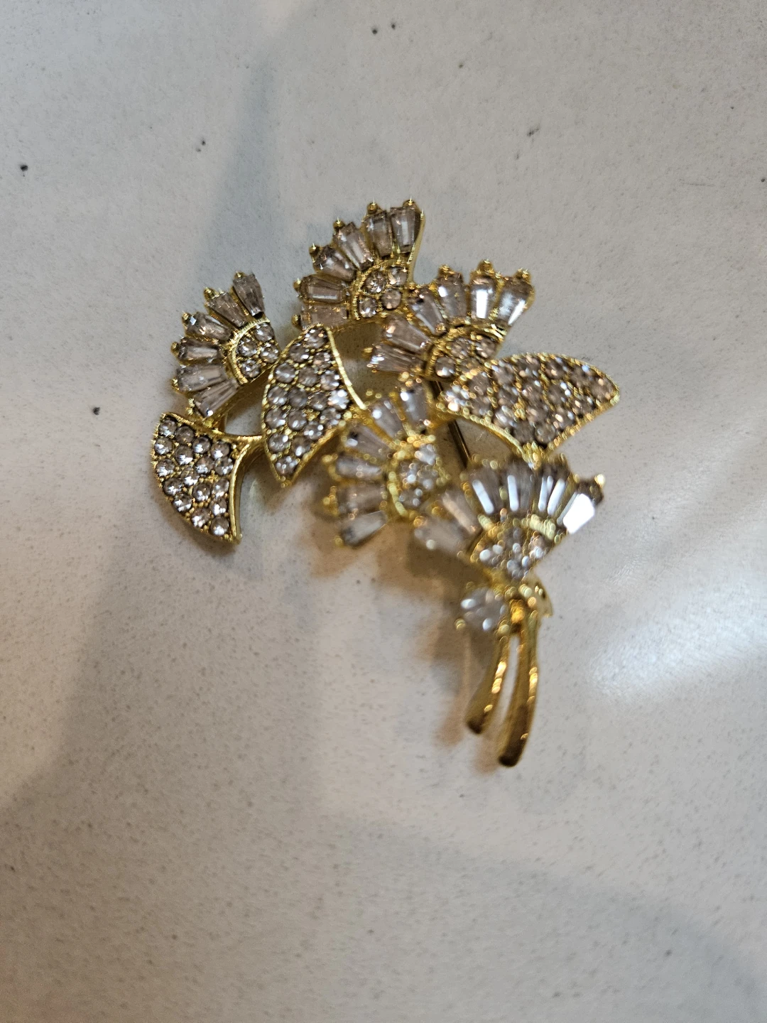 Gold Tone Crystal Flower Brooch