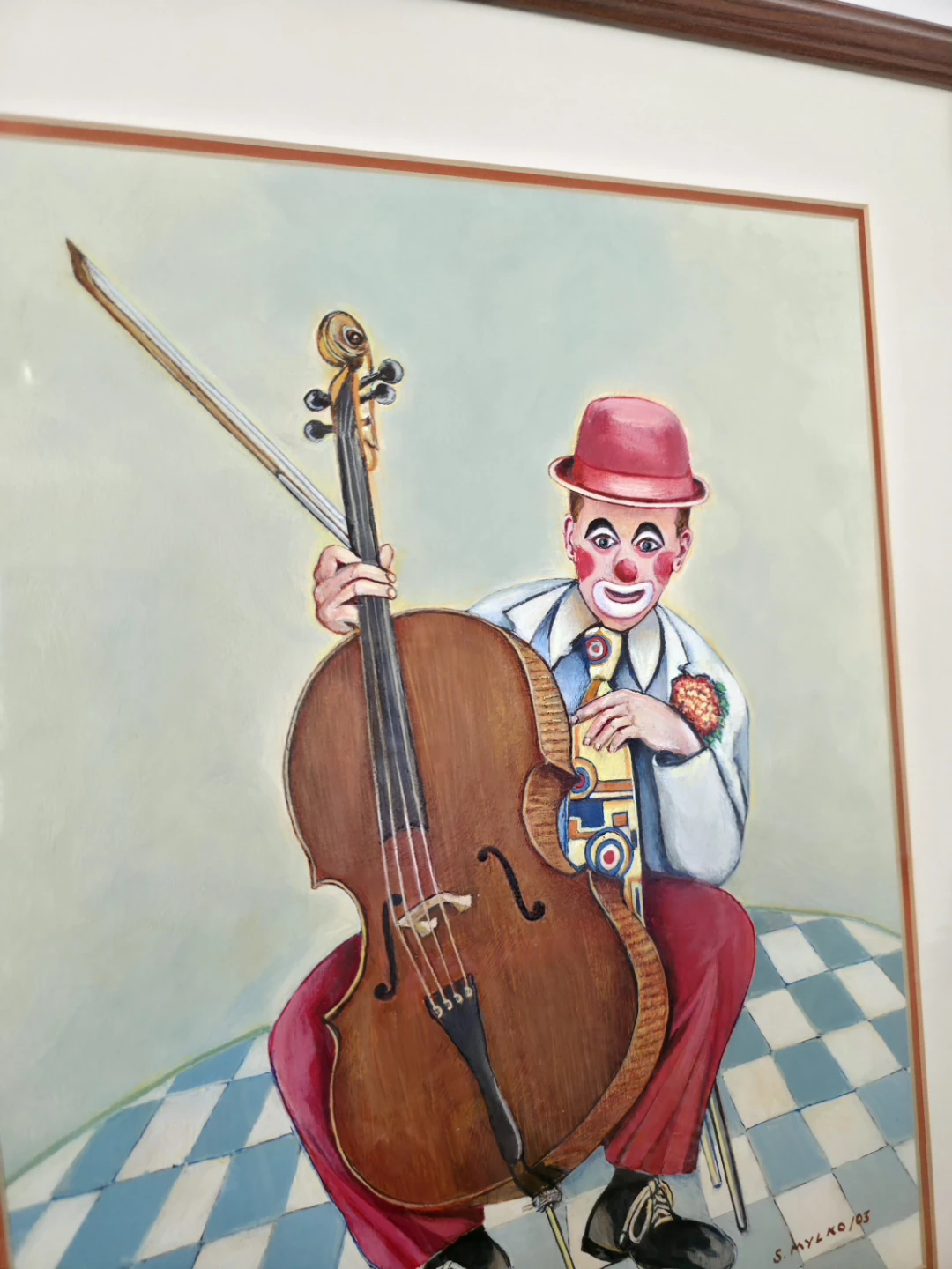 Original Oil Painting-'The Musical Clown, Eastern European Art - photo 2