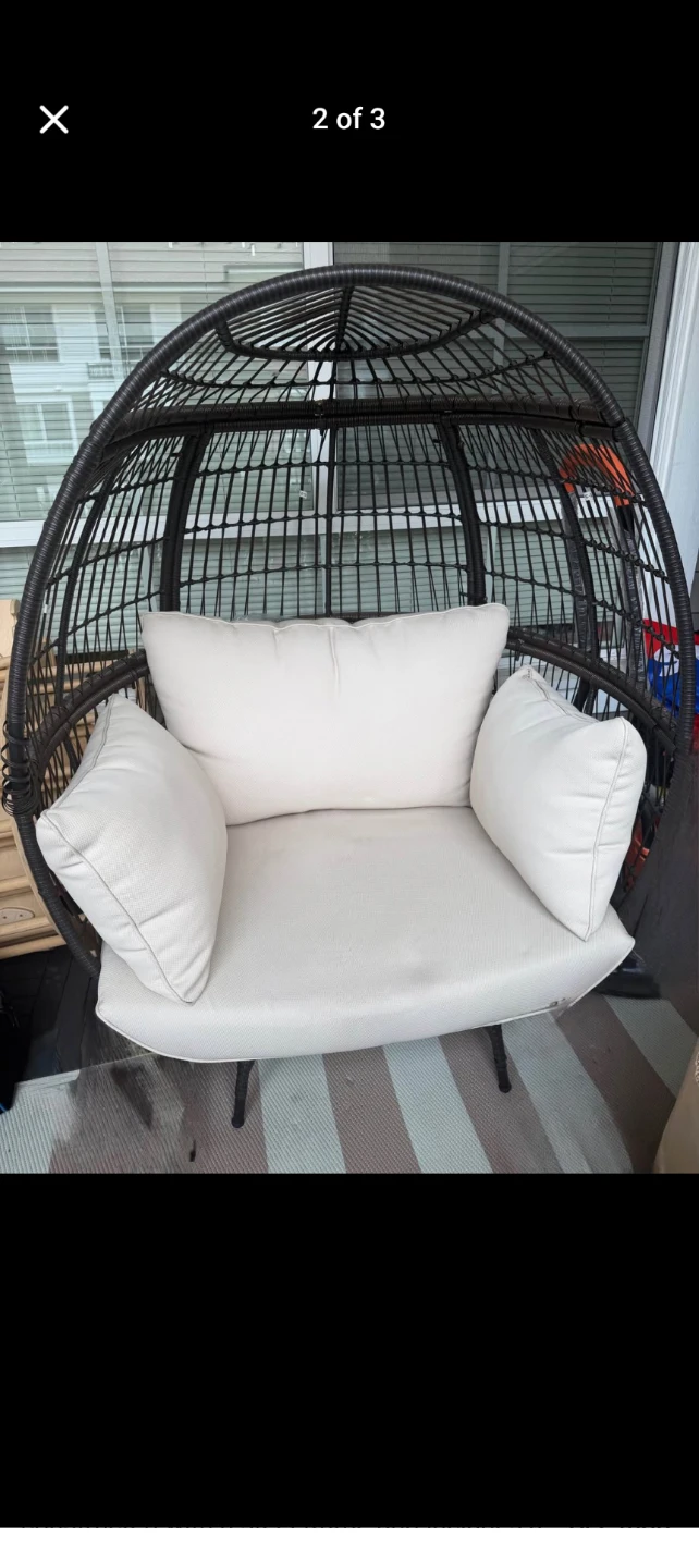 Wicker Egg Chair with White Cushions