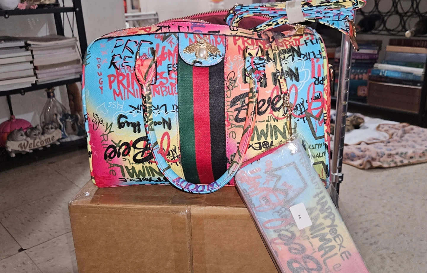 Graffiti Print Satchel Bag with Matching Pouch - photo 3
