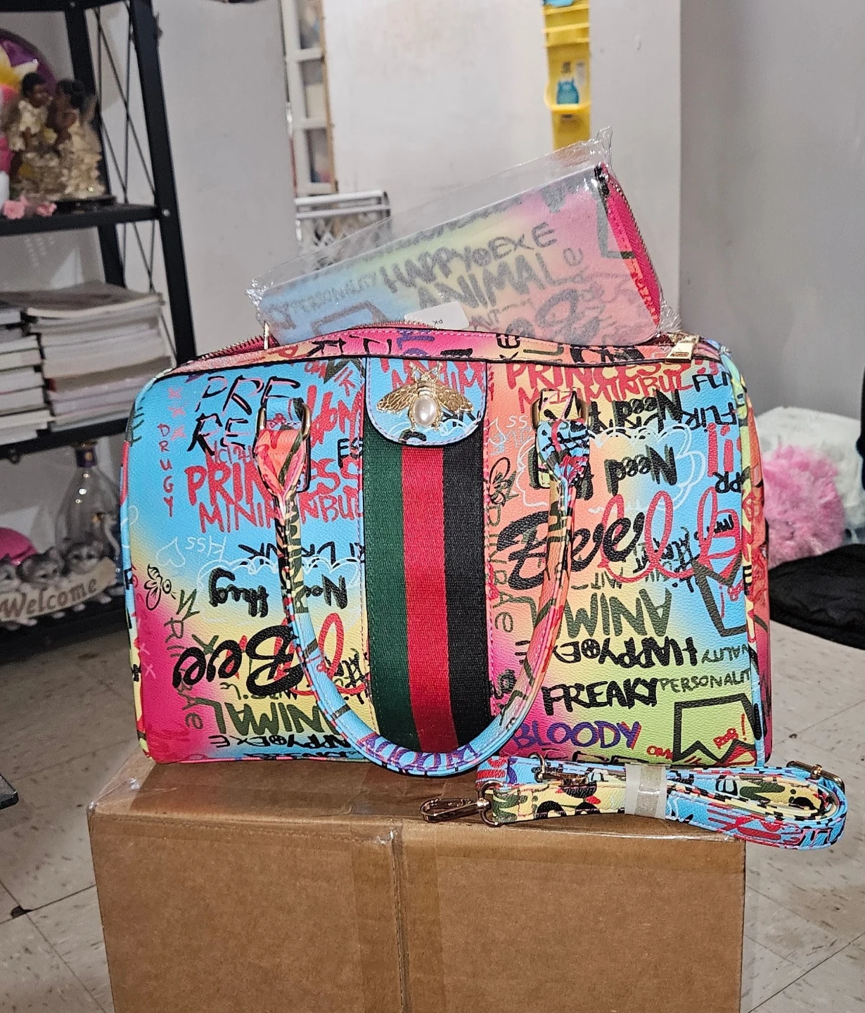 Graffiti Print Satchel Bag with Matching Pouch - photo 5