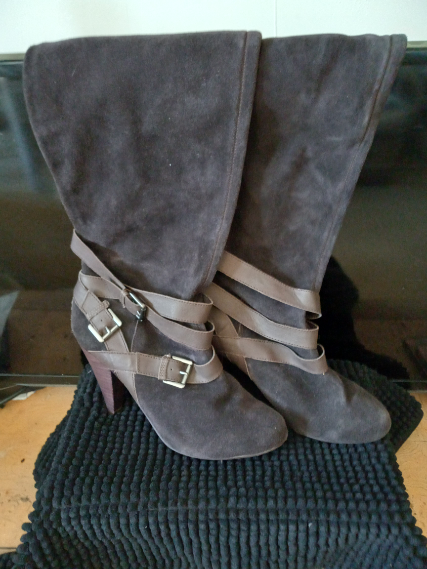 Brown Suede Knee-High Boots
