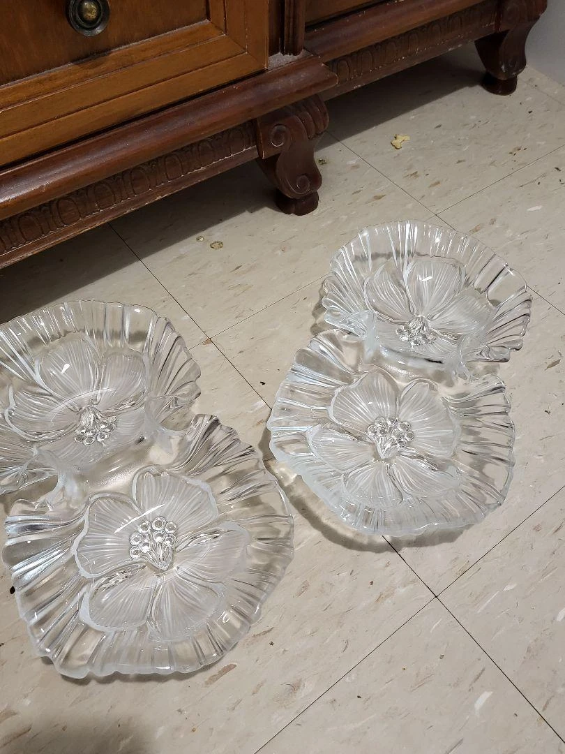 Set of 2 Glass Dessert Plates with Floral Design - photo 4