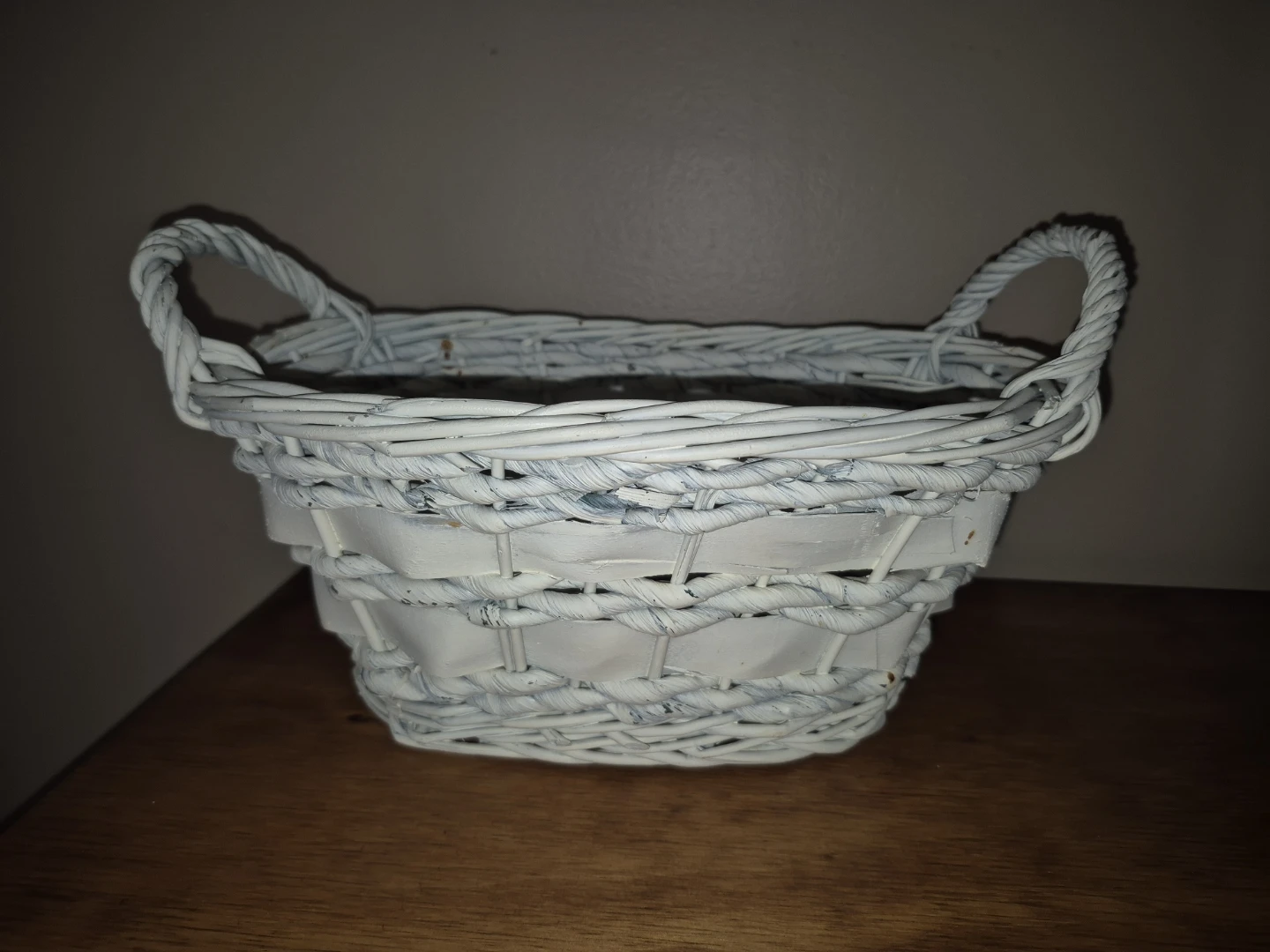 White Woven Basket with Handles