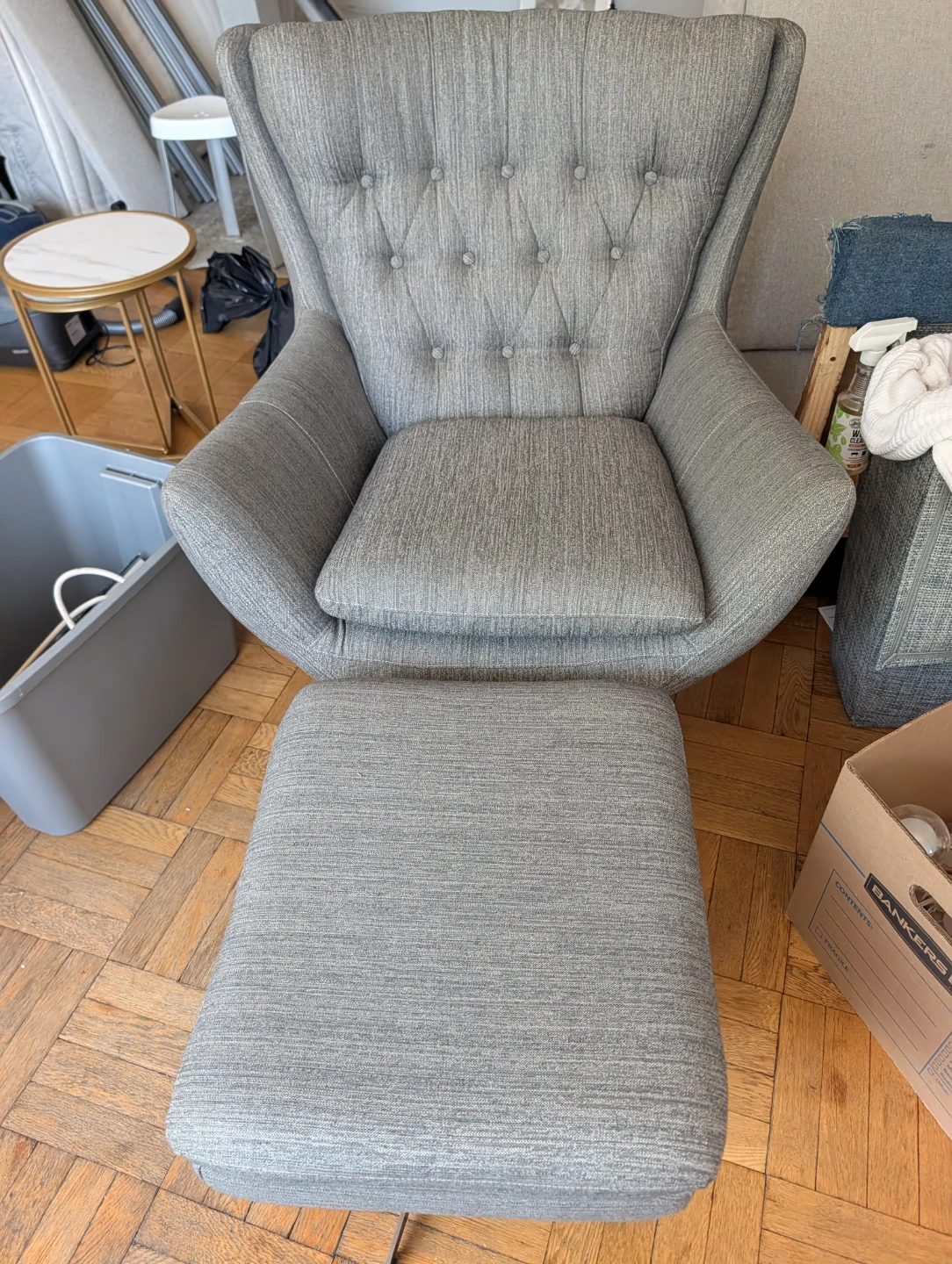 Pottery Barn Tufted Wingback Chair and Ottoman Set - photo 2